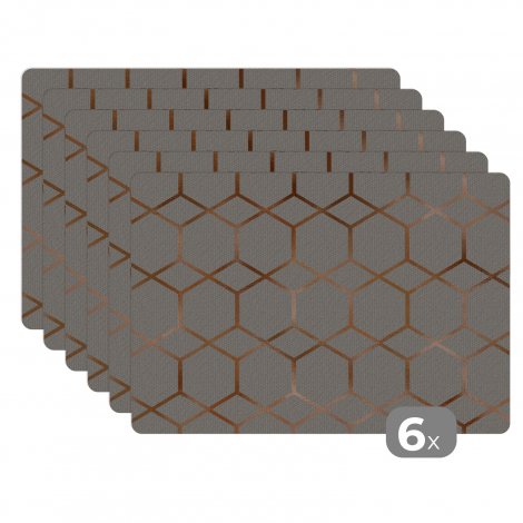 Premium placemats (6 stuks) - Patronen - Grijs - Brons - 45x30 cm