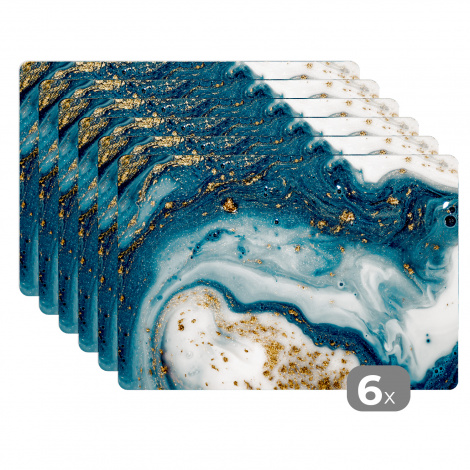 Premium placemats (6 stuks) - Marmer - Verf - Glitter - Goud - 45x30 cm
