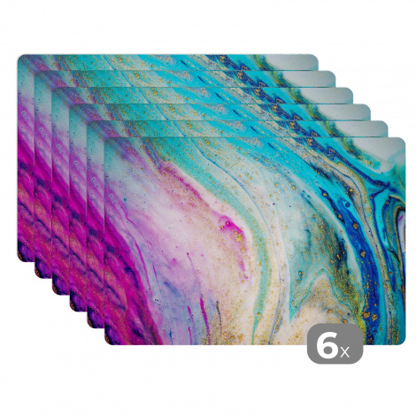 Premium placemats (6 stuks) - Marmer - Verf - Regenboog - 45x30 cm-thumbnail-1