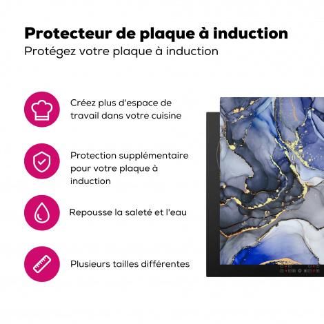 Protège-plaque à induction - Marbre - Or - Abstrait - Bleu-3