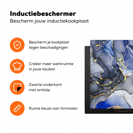 Inductiebeschermer - Marmer - Goud - Abstract - Blauw-3