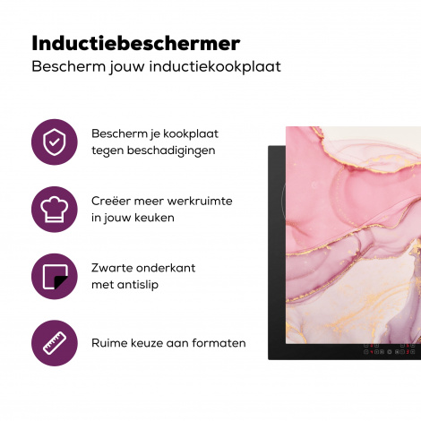 Inductiebeschermer - Goud - Marmer - Roze-3