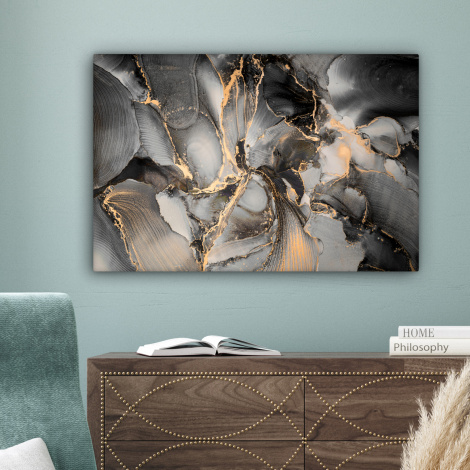 Canvas schilderij - Grijs - Luxe  - Goud - Marmer-4