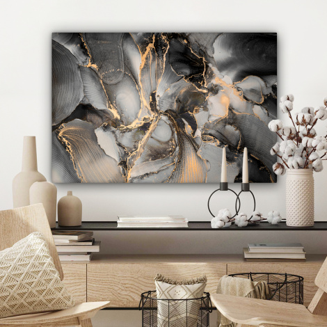 Canvas schilderij - Grijs - Luxe  - Goud - Marmer-3
