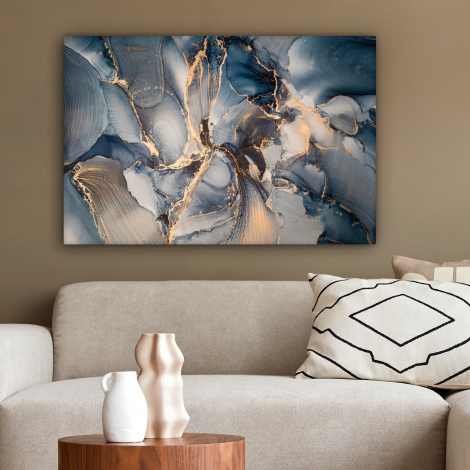 Canvas schilderij - Marmer - Grijs - Blauw - Luxe - Goud-2