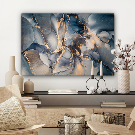 Canvas schilderij - Marmer - Grijs - Blauw - Luxe - Goud-3