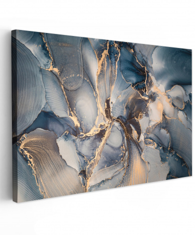 Canvas schilderij - Marmer - Grijs - Blauw - Luxe - Goud
