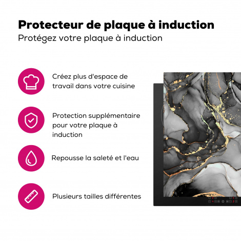 Protège-plaque à induction - Marbre - Noir - Or - Gris-3