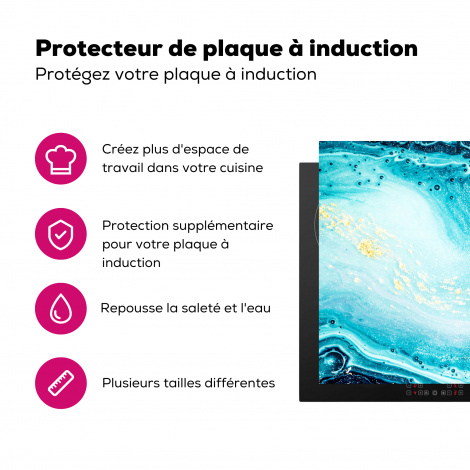 Protège-plaque à induction - Aspect marbré - Bleu - Or - Luxe - Paillettes - Marbre-3
