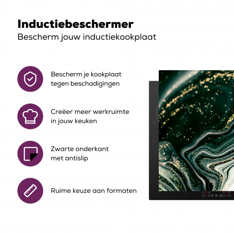 Inductiebeschermer - Marmerlook - Goud - Groen - Glitter - Design - Marmer-3