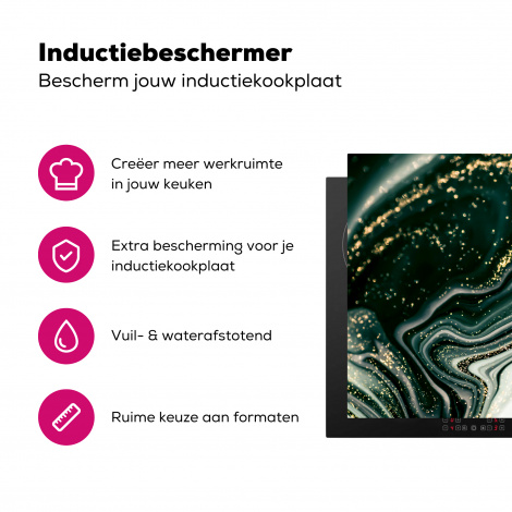 Inductiebeschermer - Marmerlook - Goud - Groen - Glitter - Design - Marmer-3