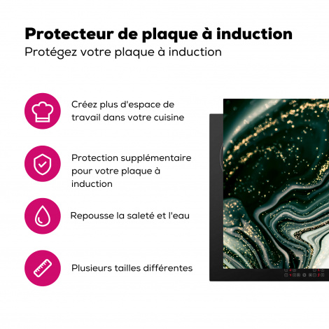 Protège-plaque à induction - Aspect marbre - Or - Vert - Paillettes - Design - Marbre-3