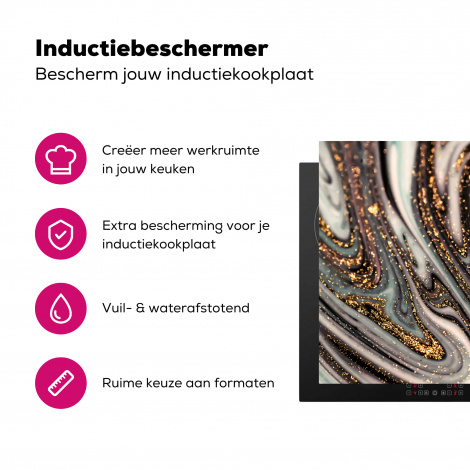 Inductiebeschermer - Marmerlook - Goud - Glitter - Luxe - Marmer - Wit-3