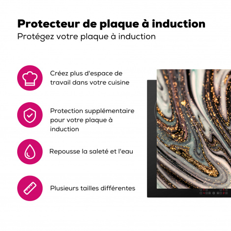 Protège-plaque à induction - Aspect marbre - Or - Paillettes - Luxe - Marbre - Blanc-3