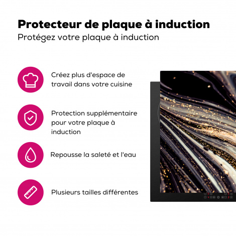 Protège-plaque à induction - Aspect marbre - Noir - Or - Blanc - Paillettes - Marbre-3