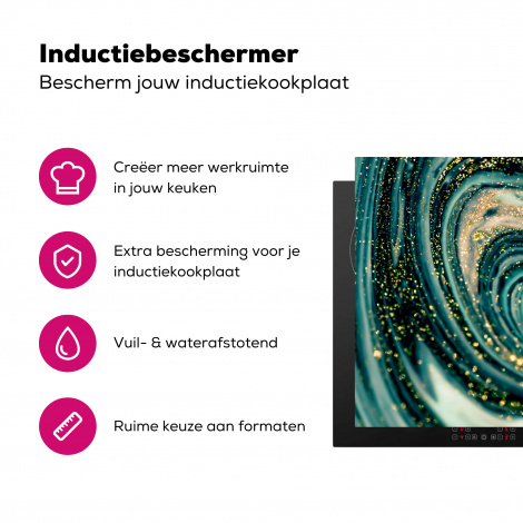 Inductiebeschermer - Marmerlook - Luxe - Goud - Turquoise - Glitter-3