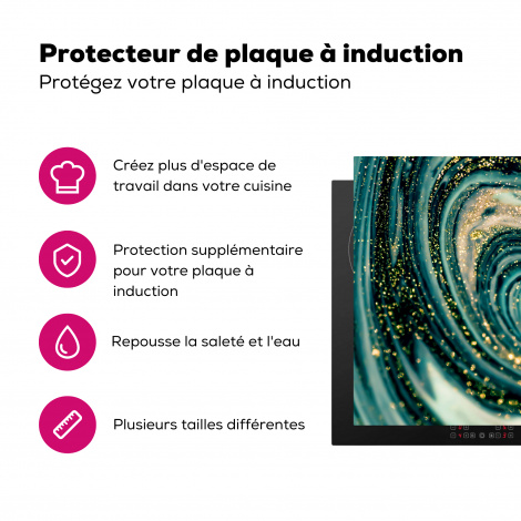 Protège-plaque à induction - Aspect marbré - Luxe - Or - Turquoise - Paillettes-3