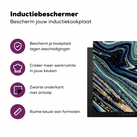 Inductiebeschermer - Marmer - Goud - Blauw - Glitter - Marmerlook - Abstract-3