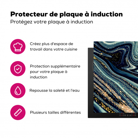 Protège-plaque à induction - Marbre - Or - Bleu - Paillettes - Aspect marbré - Abstrait-3