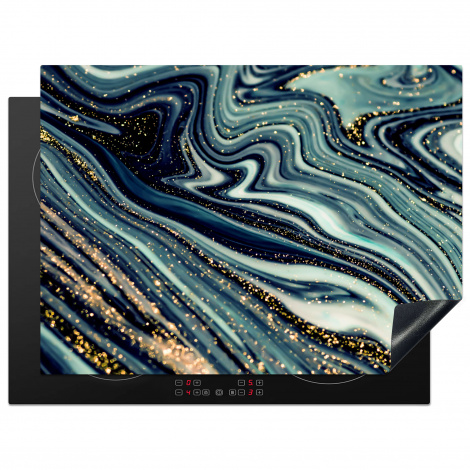 Herdabdeckplatte - Marmor - Gold - Blau - Glitter - Marmoroptik - Abstrakt