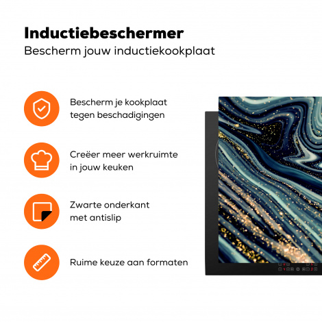 Inductiebeschermer - Marmer - Goud - Blauw - Glitter - Marmerlook - Abstract-3