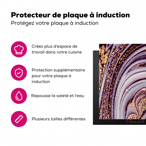 Protège-plaque à induction - Marbre - rose - or - paillettes - aspect marbre - luxe-3