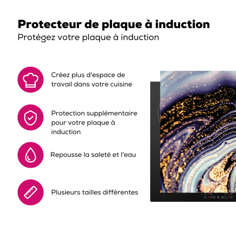Protège-plaque à induction - Marbre - Violet - Luxe - Aspect marbre - Paillettes-3
