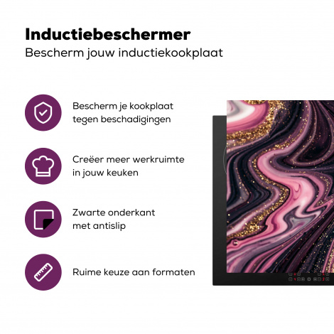 Inductiebeschermer - Marmerlook - Roze - Paars - Goud - Luxe - Marmer-3