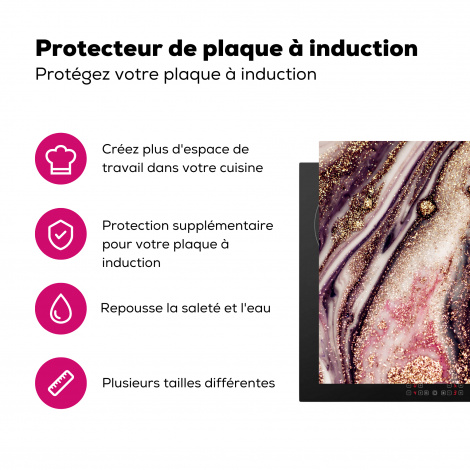 Protège-plaque à induction - Marbre - rose - or - paillettes - aspect marbre-3