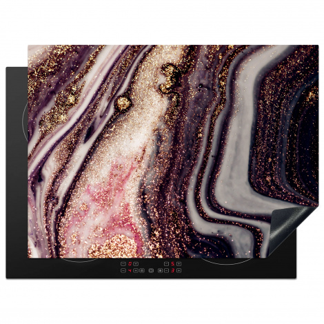 Protège-plaque à induction - Marbre - rose - or - paillettes - aspect marbre
