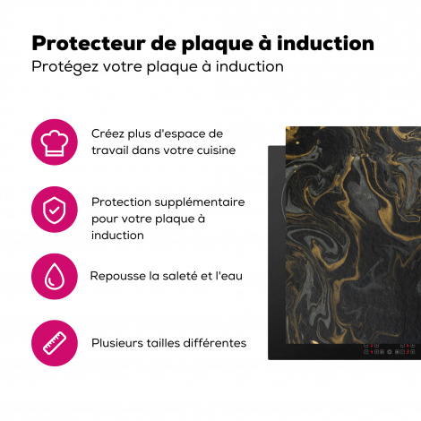 Protège-plaque à induction - Marbre - Texture - Gris - Or - Aspect marbre - Luxe-3
