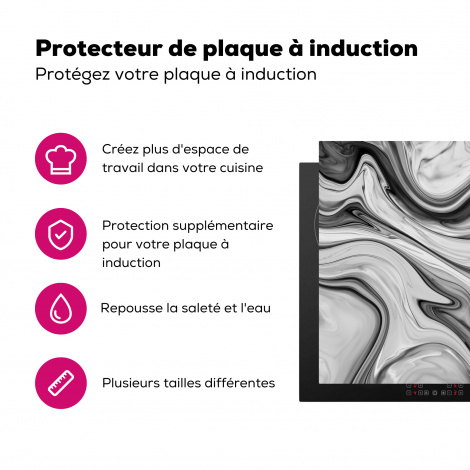 Protège-plaque à induction - Marbre - Motifs - Gris - Aspect marbre - Noir-3
