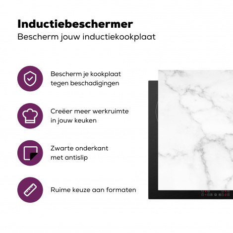 Inductiebeschermer - Marmer - Wit - Grijs - Luxe - Marmerlook - Steen-3