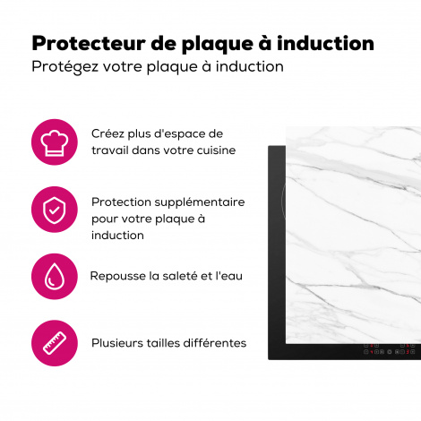 Protège-plaque à induction - Marbre - Blanc - Ligne - Motifs - Luxe - Aspect marbre-3