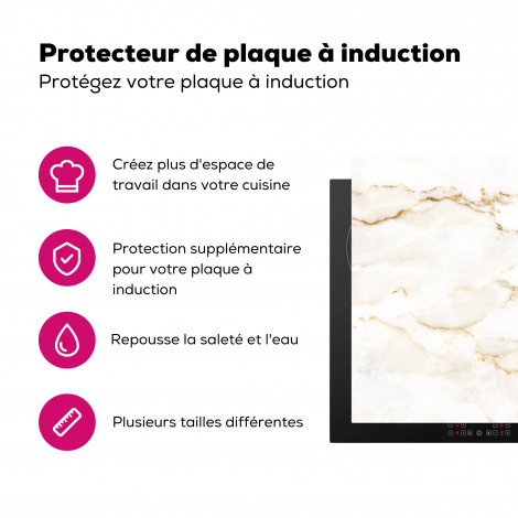 Protège-plaque à induction - Marbre - Chaux - Or - Luxe - Aspect marbre - Blanc-3