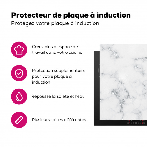 Protège-plaque à induction - Marbre - Blanc - Argent - Paillettes - Aspect marbre - Chic-3