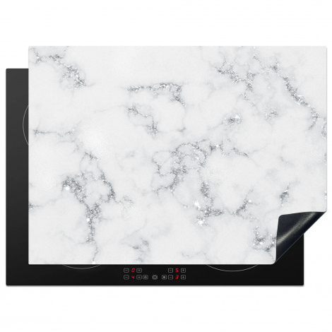 Protège-plaque à induction - Marbre - Blanc - Argent - Paillettes - Aspect marbre - Chic