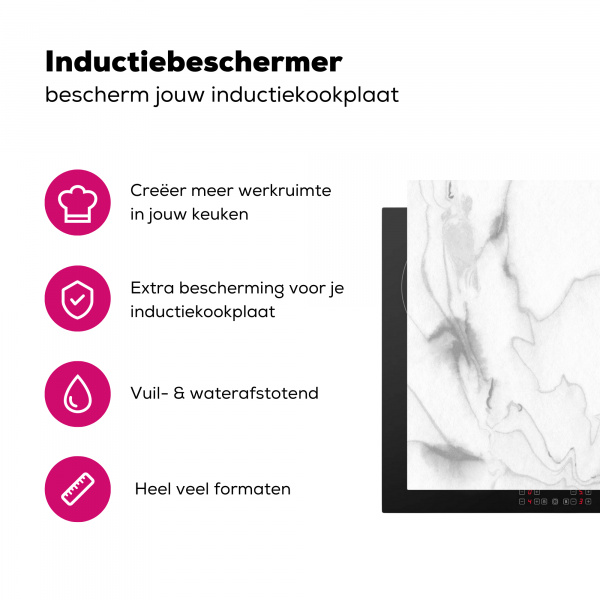 Inductiebeschermer - Marmer - Grijs - Wit-3