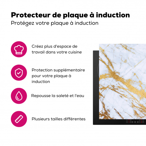 Protège-plaque à induction - Marbre - Or - Blanc - Luxe - Aspect marbre - Paillettes-3