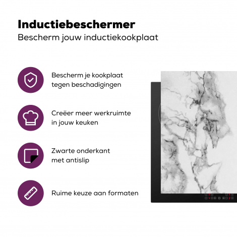 Inductiebeschermer - Marmer - Steen - Wit - Grijs - Zwart - Marmerlook-3