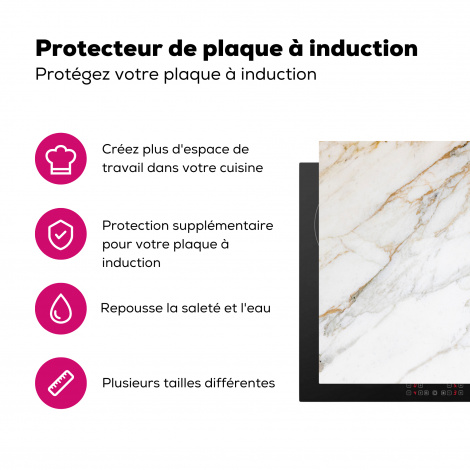 Protège-plaque à induction - Marbre - Pierre - Blanc - Or - Aspect marbre - Pierre - Luxe-3