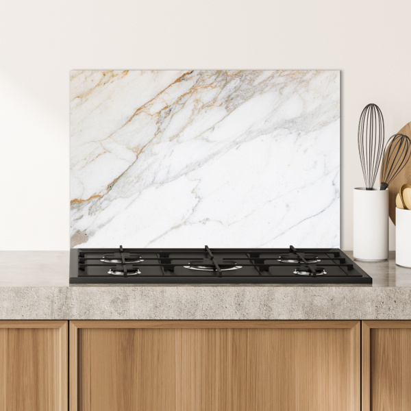Spatscherm keuken - Marmer - Steen - Wit