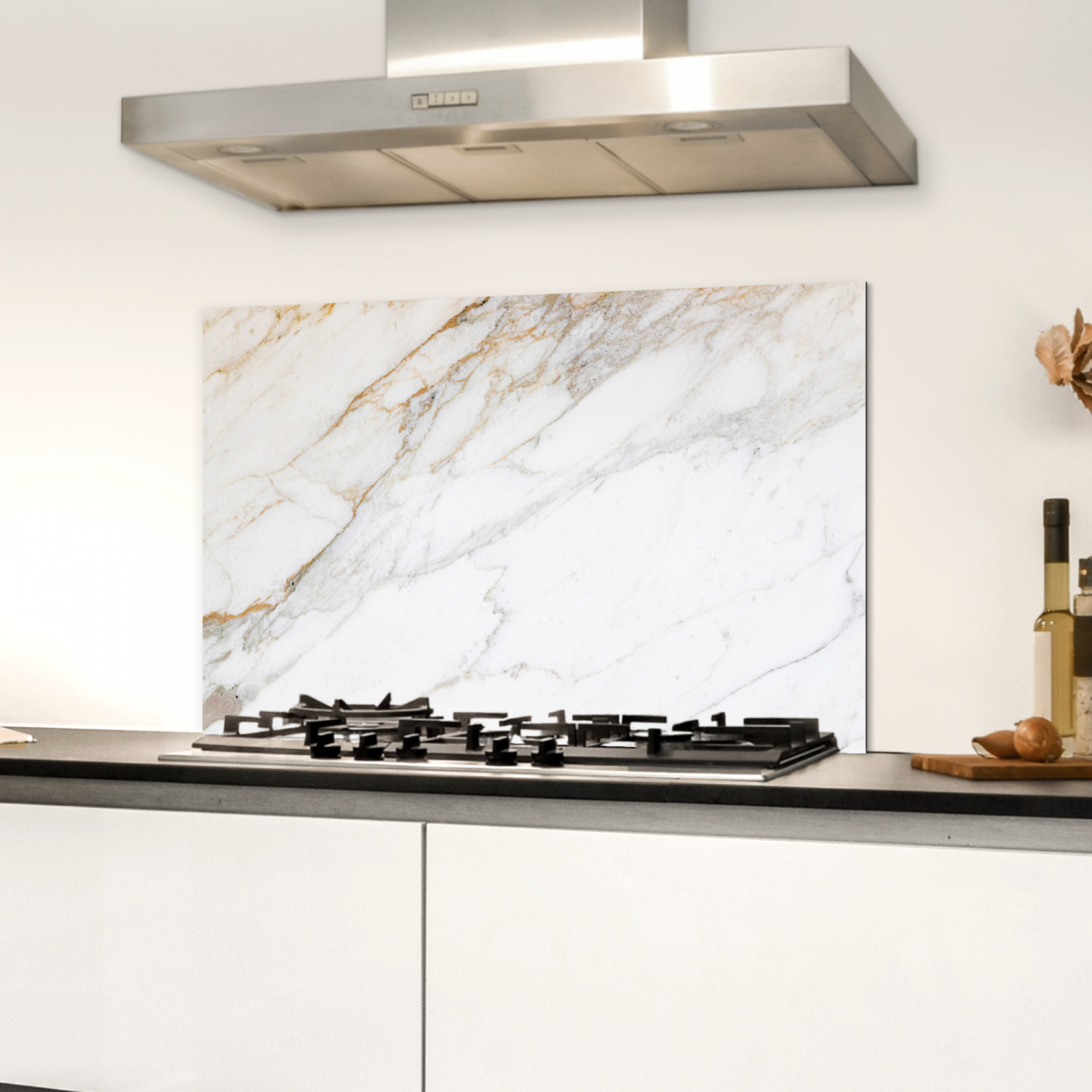 Spatscherm keuken - Marmer - Steen - Wit-2