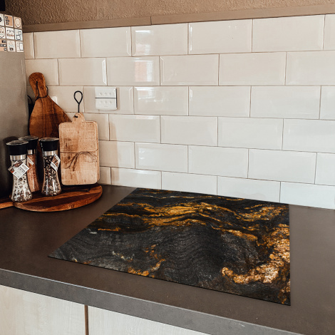 Inductiebeschermer - Marmer - Kalk - Zwart - Goud - Marmerlook - Luxe-5