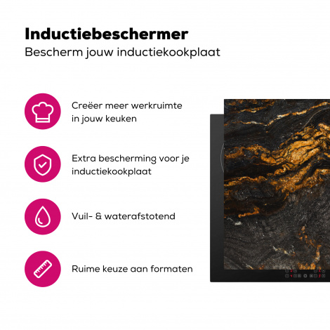 Inductiebeschermer - Marmer - Kalk - Zwart - Goud - Marmerlook - Luxe-3