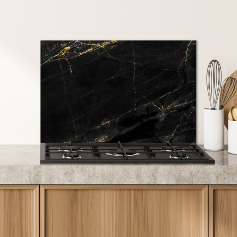 Spatscherm keuken - Marmer - Zwart - Goud - Chic-4