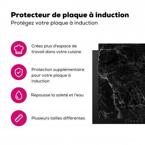 Protège-plaque à induction - Marbre - Noir - Blanc - Texture - Aspect marbre-3