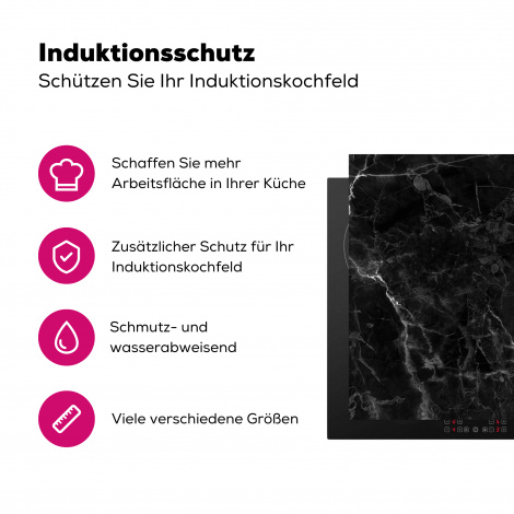 Herdabdeckplatte - Marmor - Schwarz - Weiß - Textur - Marmoroptik-3