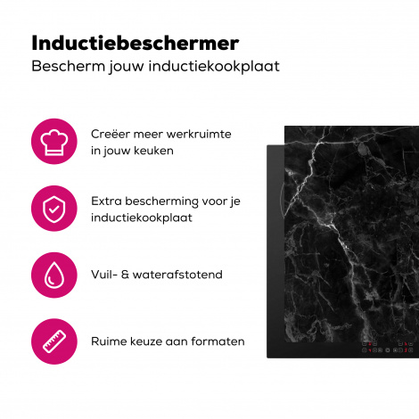 Inductiebeschermer - Marmer - Zwart - Wit - Textuur - Marmerlook-3