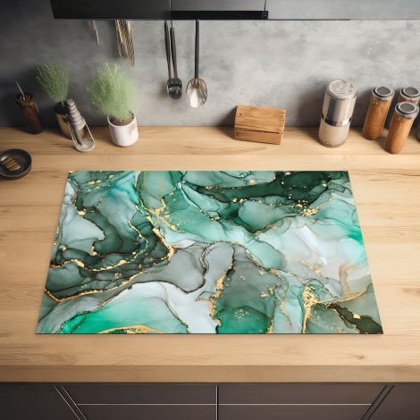 Herdabdeckplatte - Gold - Marmor - Grün - Luxus - Marmoroptik - Grau-2